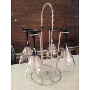 4 long stem plastic wine glasses and metal stand. Great to use outdoors or anywh